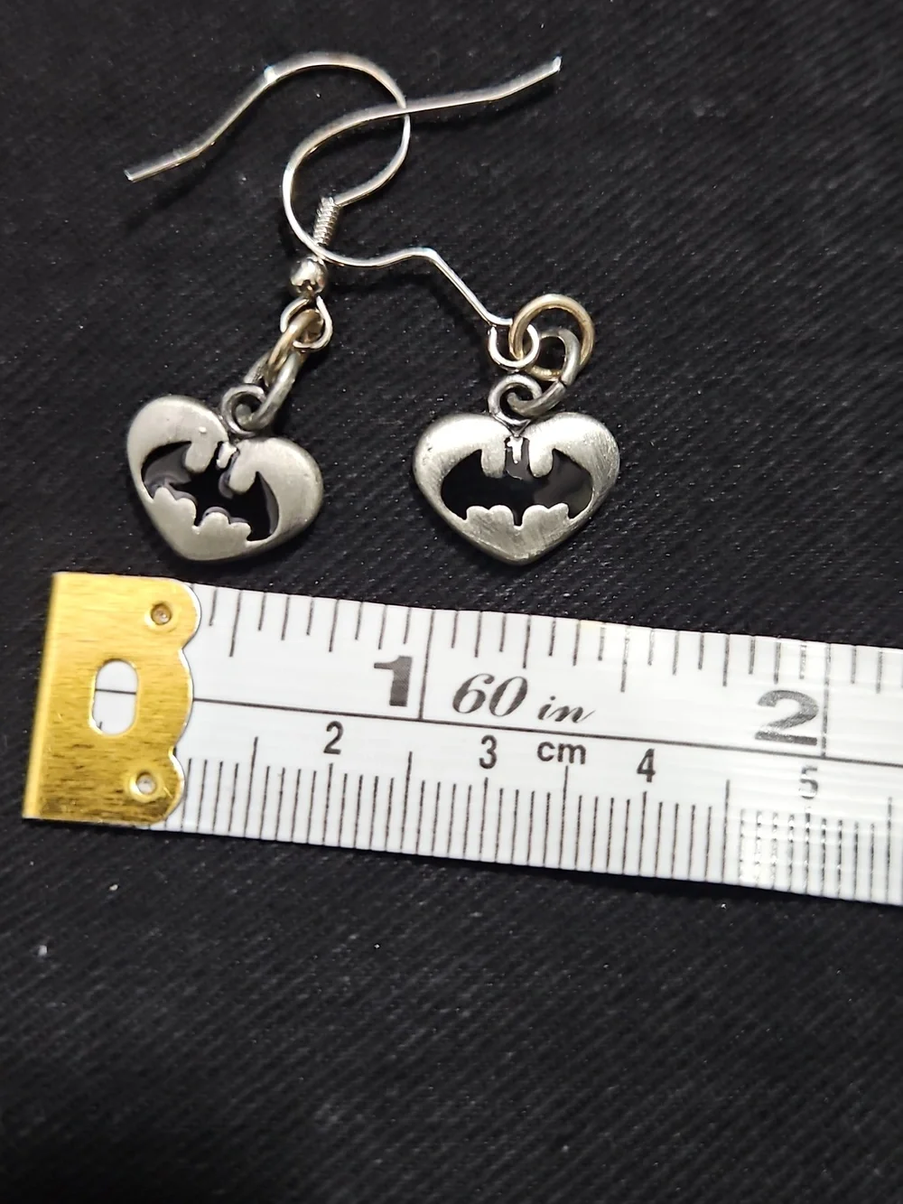 DC Comics Batman Heart Dangle Earrings Silver Tone